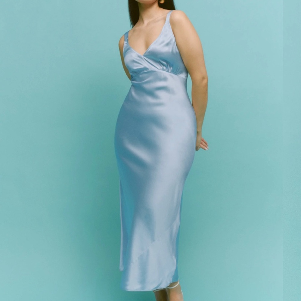 Reformation Daytona Silk Dress NWT XL powder blue (Horizon)